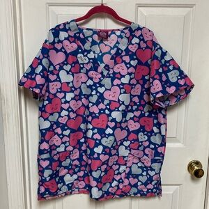 Heart Patterned Scrub Top